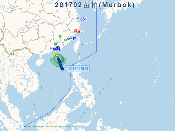 2017年2号台风苗柏路线图
